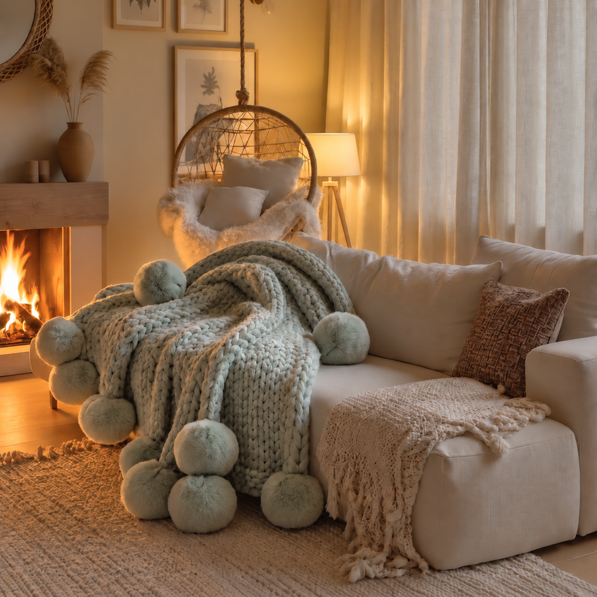 Eucalyptus Pom Pom Blanket
